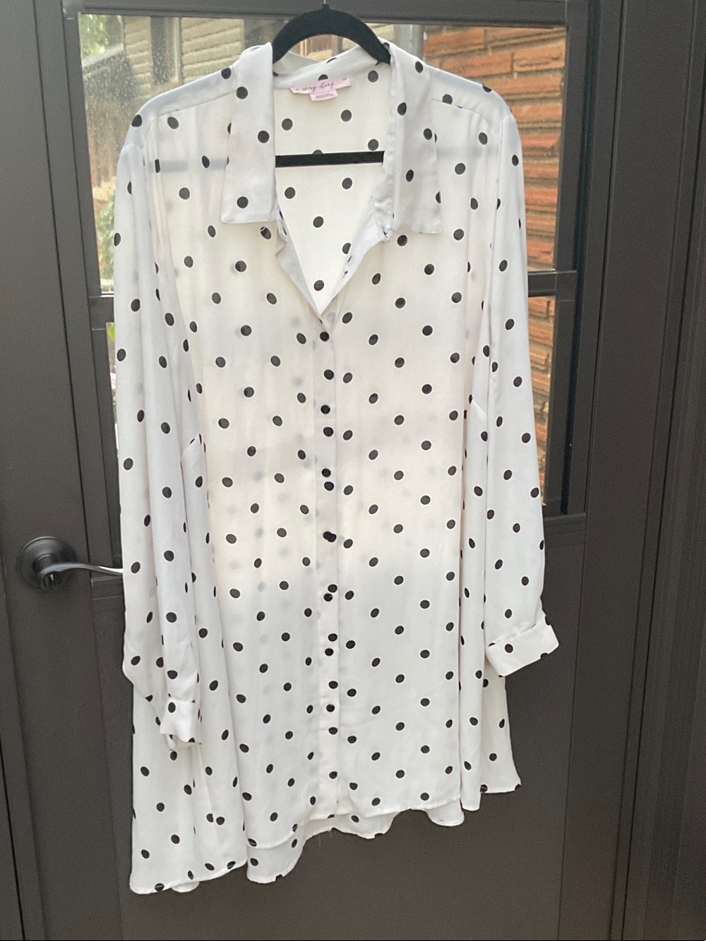 Penningtons White Button-Down Blouse with Black Polka Dots